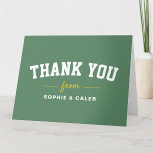 Sporty football field yellow personalized letterpress thank you card