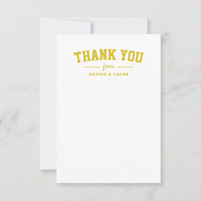 Sporty football field yellow personalized thank you card (Front)
