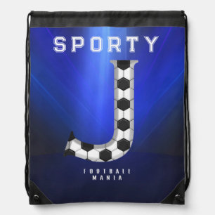 Sporty Football Initial Letter J Editable Text Drawstring Bag