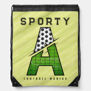 Sporty Football Letter A Typography Drawstring Bag