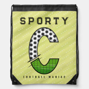 Sporty Football Letter C Typography Drawstring Bag