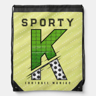Sporty Football Letter K Typography Drawstring Bag