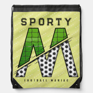 Sporty Football Letter M Typography Drawstring Bag