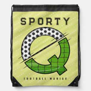 Sporty Football Letter Q Typography Drawstring Bag