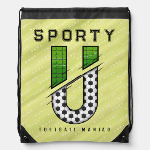 Sporty Football Letter U Typography Drawstring Bag