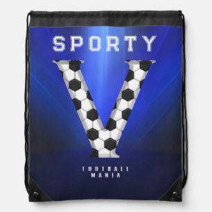 Sporty Football Style Letter V Editable Text Drawstring Bag