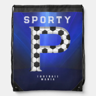 Sporty Football Texture Letter P Editable Text Drawstring Bag