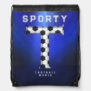 Sporty Football Texture Letter T Editable Text Drawstring Bag