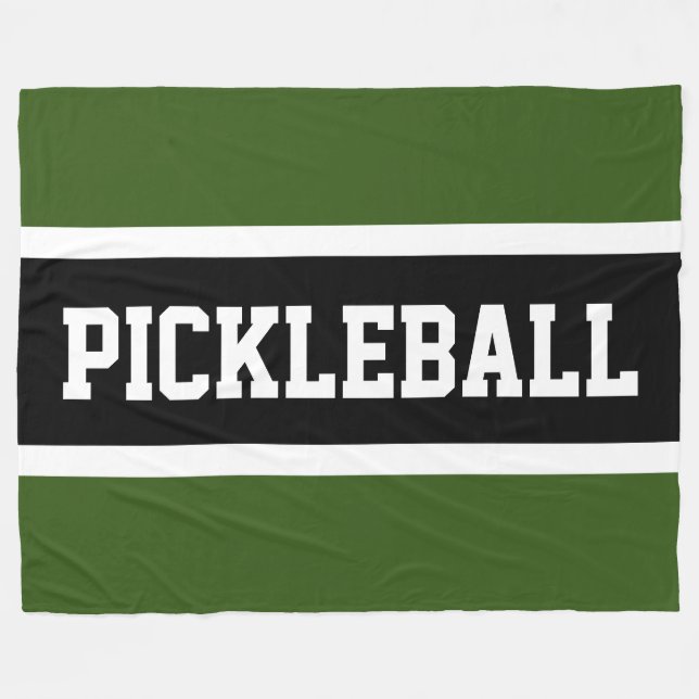 Sporty Forest Green Black White PICKLEBALL Stripes Fleece Blanket (Front (Horizontal))