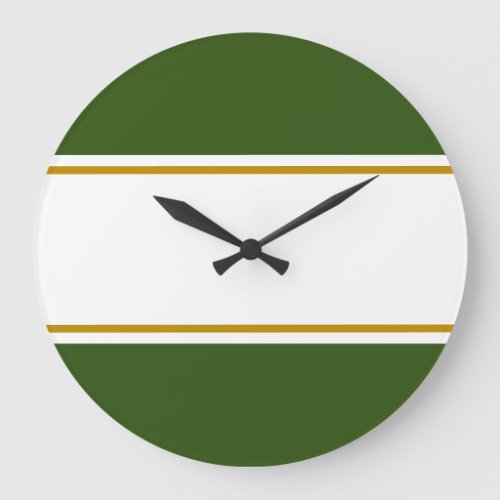 Sporty Forest Green Horizontal Racing Stripes Large Clock