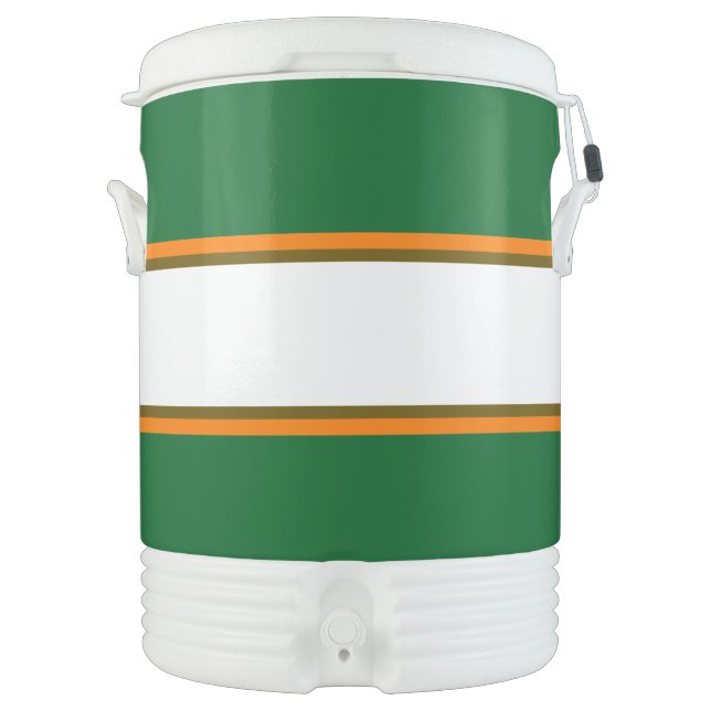Sporty Forest Green Orange White Racing Stripes Beverage Cooler (Front)