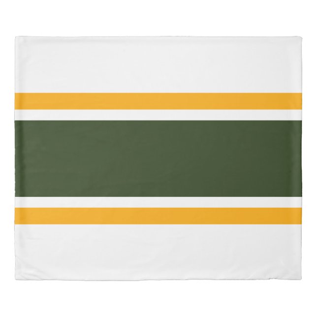 Sporty Forest Green White Yellow Racing Stripes Duvet Cover (Front)