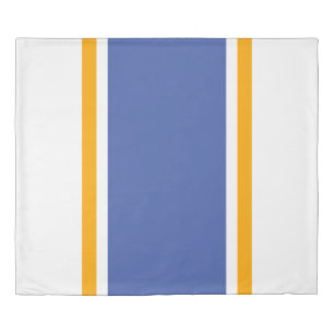 Sporty Fun 70s Blue Yellow Racing Stripes On White Duvet Cover