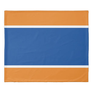Sporty Fun 70s Deep Blue Orange White Stripes Duvet Cover