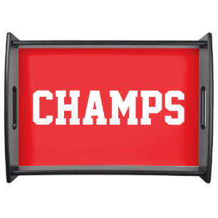 Sporty Fun Athletic Bold CHAMPS Text On Bright Red Serving Tray