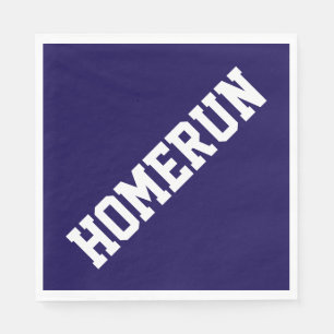Sporty Fun Baseball White HOMERUN On Navy Blue Napkins