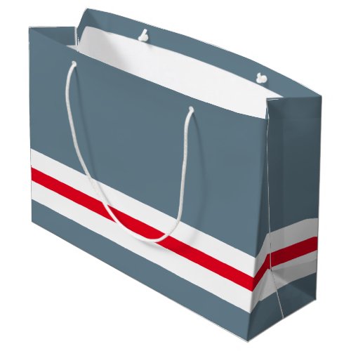 Sporty Fun Bold Slate Blue Gray Red White Stripes Large Gift Bag