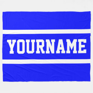 Sporty Fun Bright Blue Athletic Text White Stripes Fleece Blanket