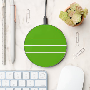 Sporty Fun Bright Lime Green White Racing Stripes Wireless Charger