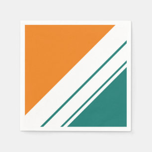 Sporty Fun Bright Orange Teal White Racing Stripes Napkins