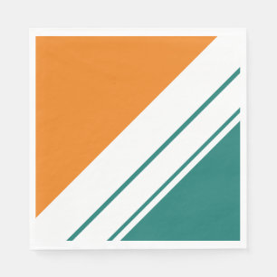 Sporty Fun Bright Orange Teal White Racing Stripes Napkins