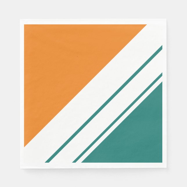 Sporty Fun Bright Orange Teal White Racing Stripes Napkins (Front)