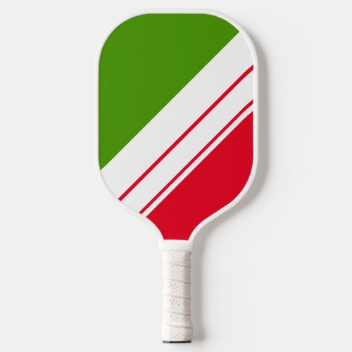 Sporty Fun Bright Red Green White Racing Stripes Pickleball Paddle