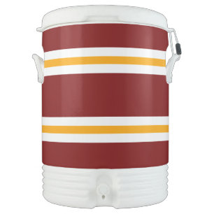Sporty Fun Deep Retro Red Yellow White Stripes Beverage Cooler