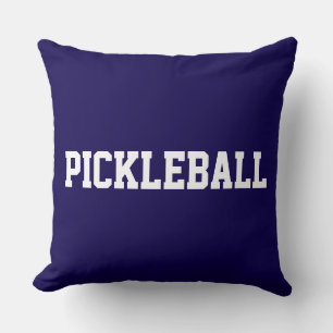 Sporty Fun White PICKLEBALL Text On Bold Navy Blue Throw Pillow