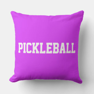 Sporty Fun White PICKLEBALL Text On Tropical Pink Throw Pillow