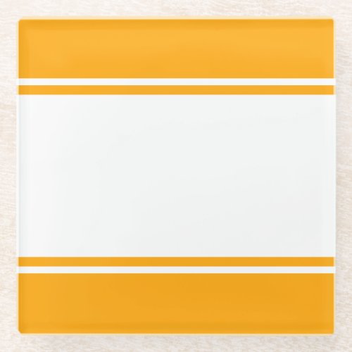 Sporty Fun White Racing Stripes On Golden Yellow Glass Coaster