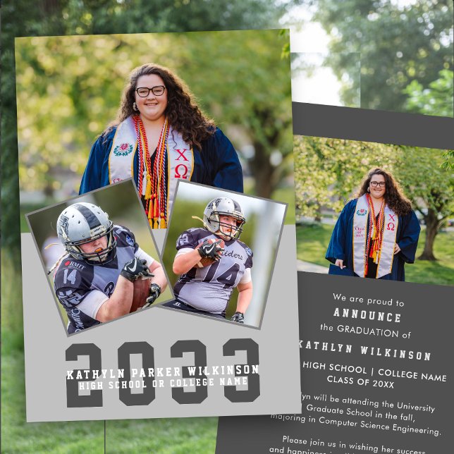 Sporty Girl Modern Bold Script 4 Photo Graduation  Announcement (Creator Uploaded)