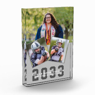 Sporty Girl Modern Bold Script Graduation 3 Photo Block