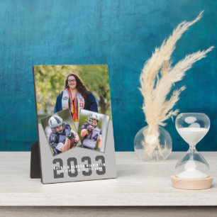Sporty Girl Modern Bold Script Graduation 3 Photo Plaque
