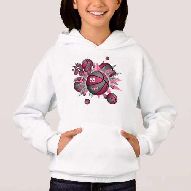 sporty girl's pink gray basketball blowout hoodie (Front)