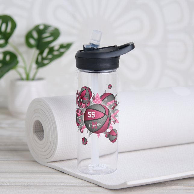 sporty girl's pink gray basketball blowout water bottle (Yoga)