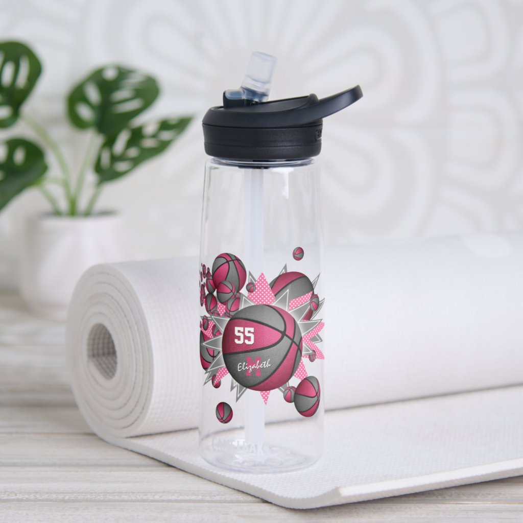 sporty girl's pink gray basketball blowout water bottle