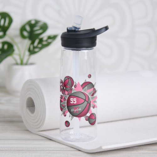 sporty girls pink gray basketball blowout water bottle