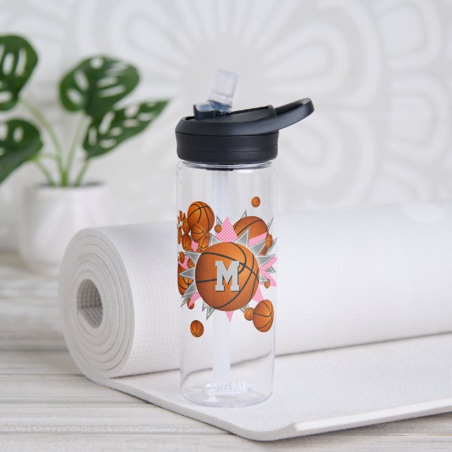 sporty girl's pink gray basketball blowout water bottle (Yoga)