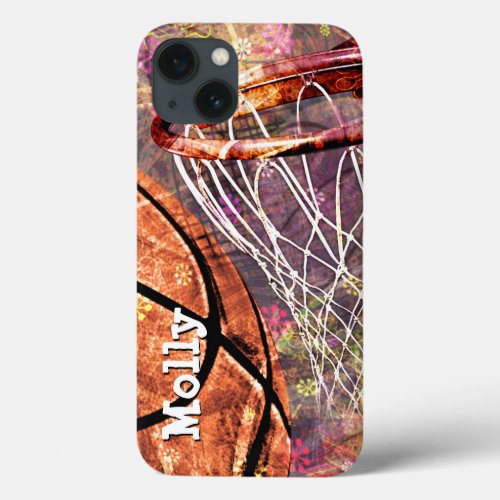 Sporty Girly Basketball add her name iPhone 13 Case