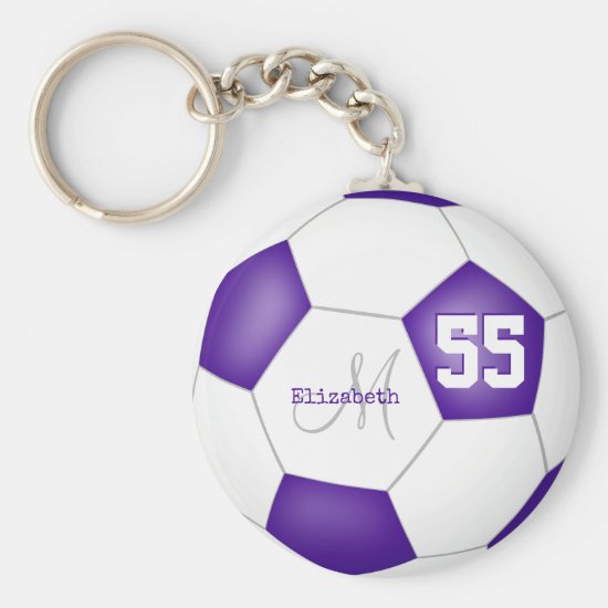 sporty girly purple and white soccer ball keychain