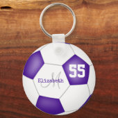 sporty girly purple and white soccer ball keychain (Front)