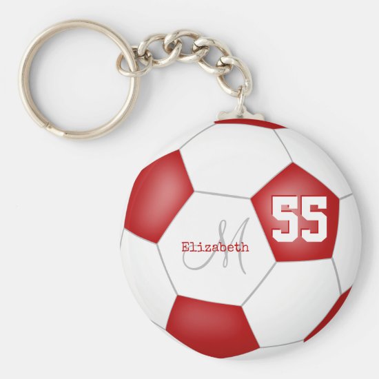 sporty girly red and white soccer ball keychain