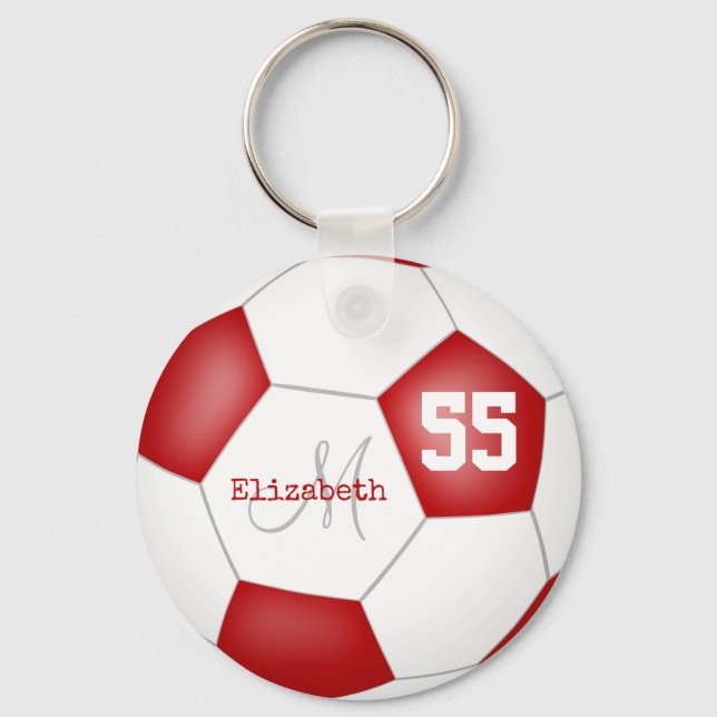 sporty girly red and white soccer ball keychain (Front)