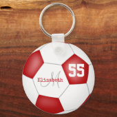 sporty girly red and white soccer ball keychain (Back)