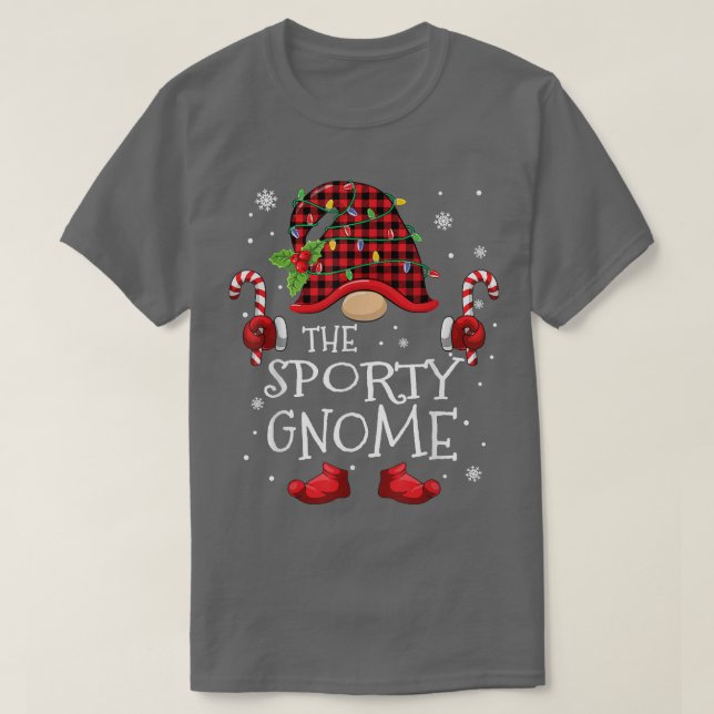 Sporty Gnome Buffalo Plaid Funny Christmas Tree Fa T-Shirt (Design Front)