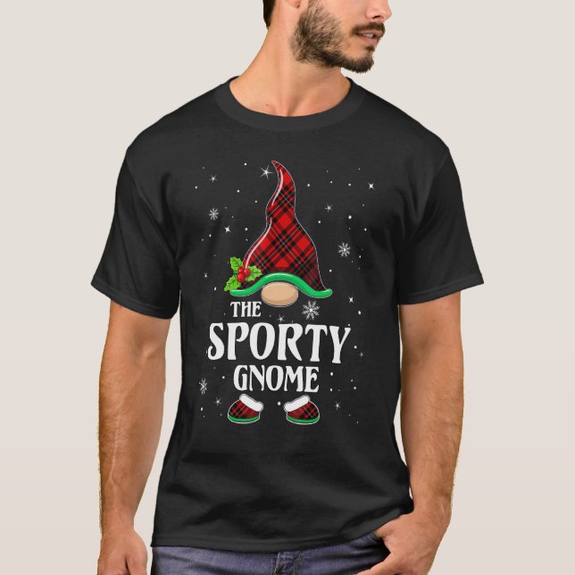Sporty Gnome Red Plaid Matching Family Christmas P T-Shirt (Front)