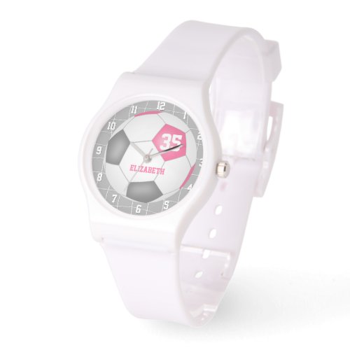 sporty goal net detail pink gray white soccer watch