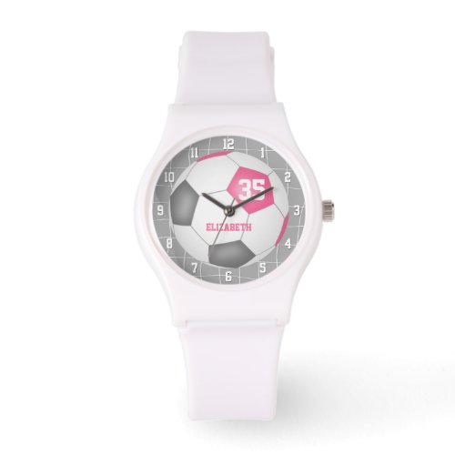 sporty goal net detail pink gray white soccer watch