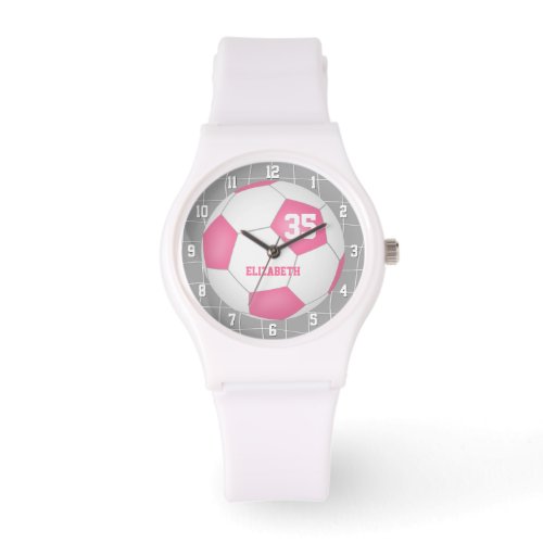 sporty goal net detail pink white soccer watch